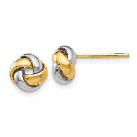 8mm Polished Love Knot Earrings in 14k Two Tone Gold - Picture 1 of 5